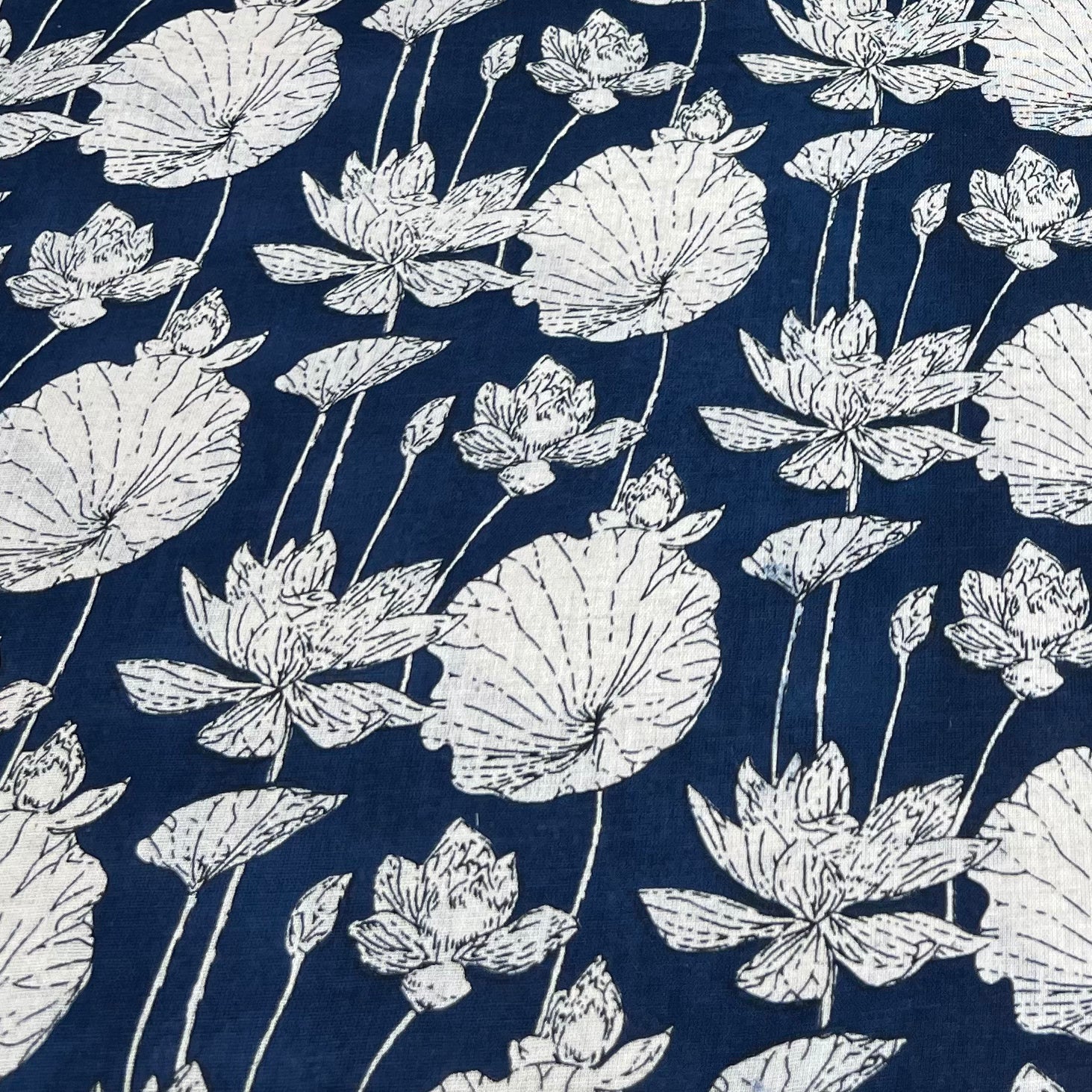 Blue Lotus Leaves Cotton Print