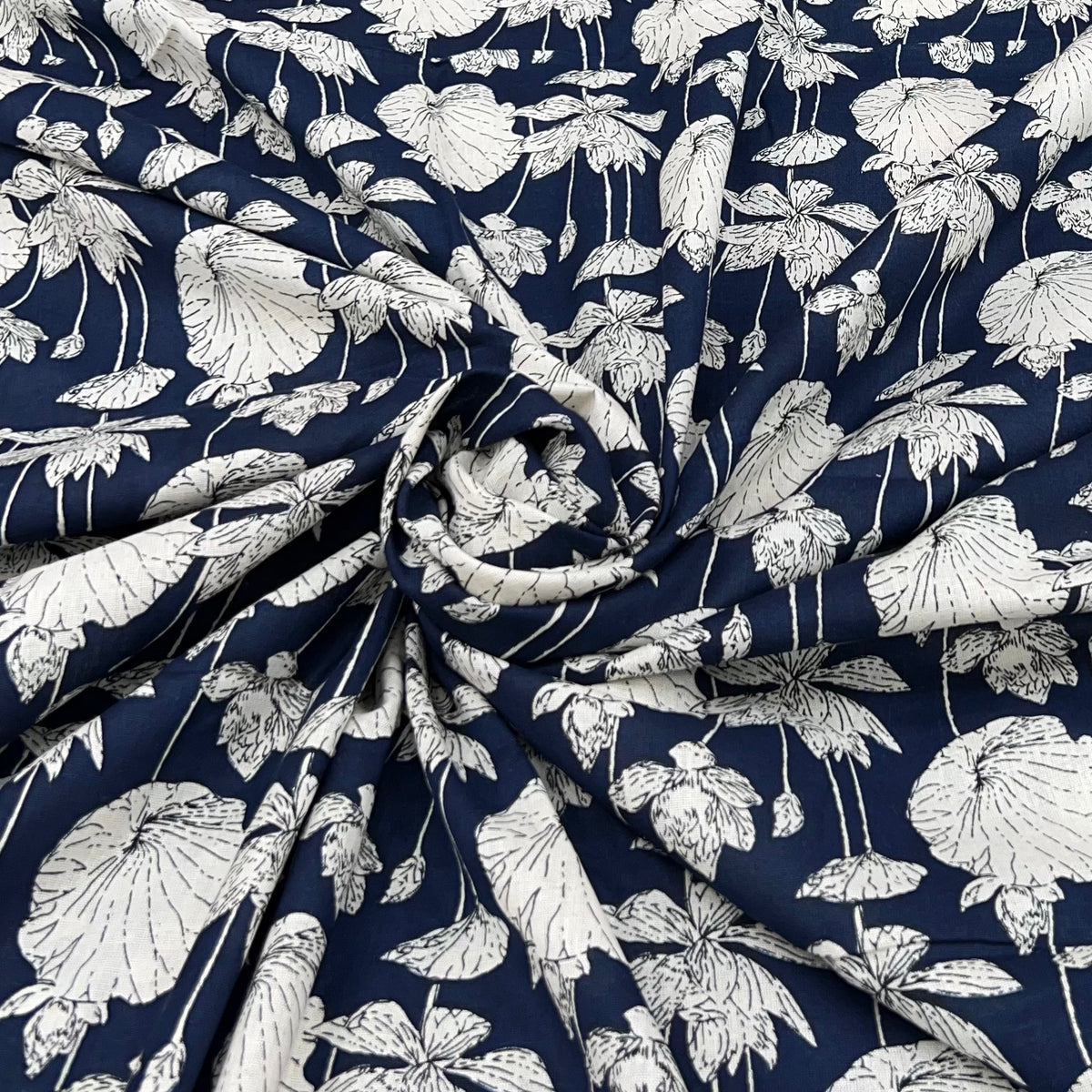 Blue Lotus Leaves Cotton Print