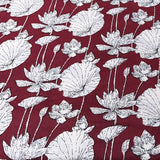 Maroon Lotus Leaves Cotton Print