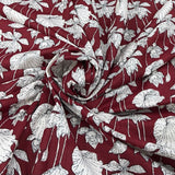 Maroon Lotus Leaves Cotton Print