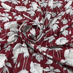 Maroon Lotus Leaf Overall Cotton Print