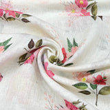 Off White Flower Motifs Pure Gauge Linen Print