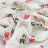 Off White Flower Motifs Pure Gauge Linen Print