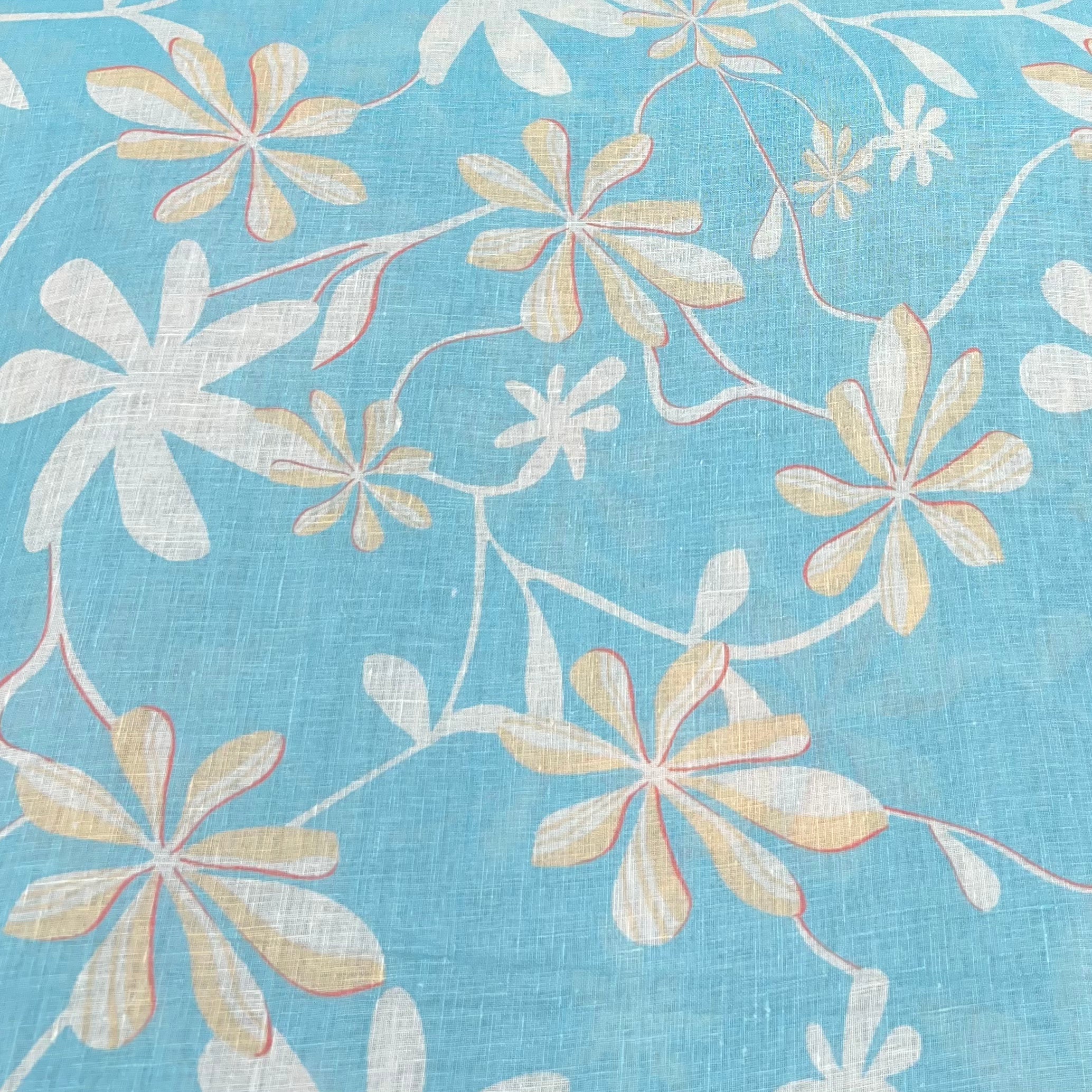 Light Blue Floral Pure Gauge Linen Print