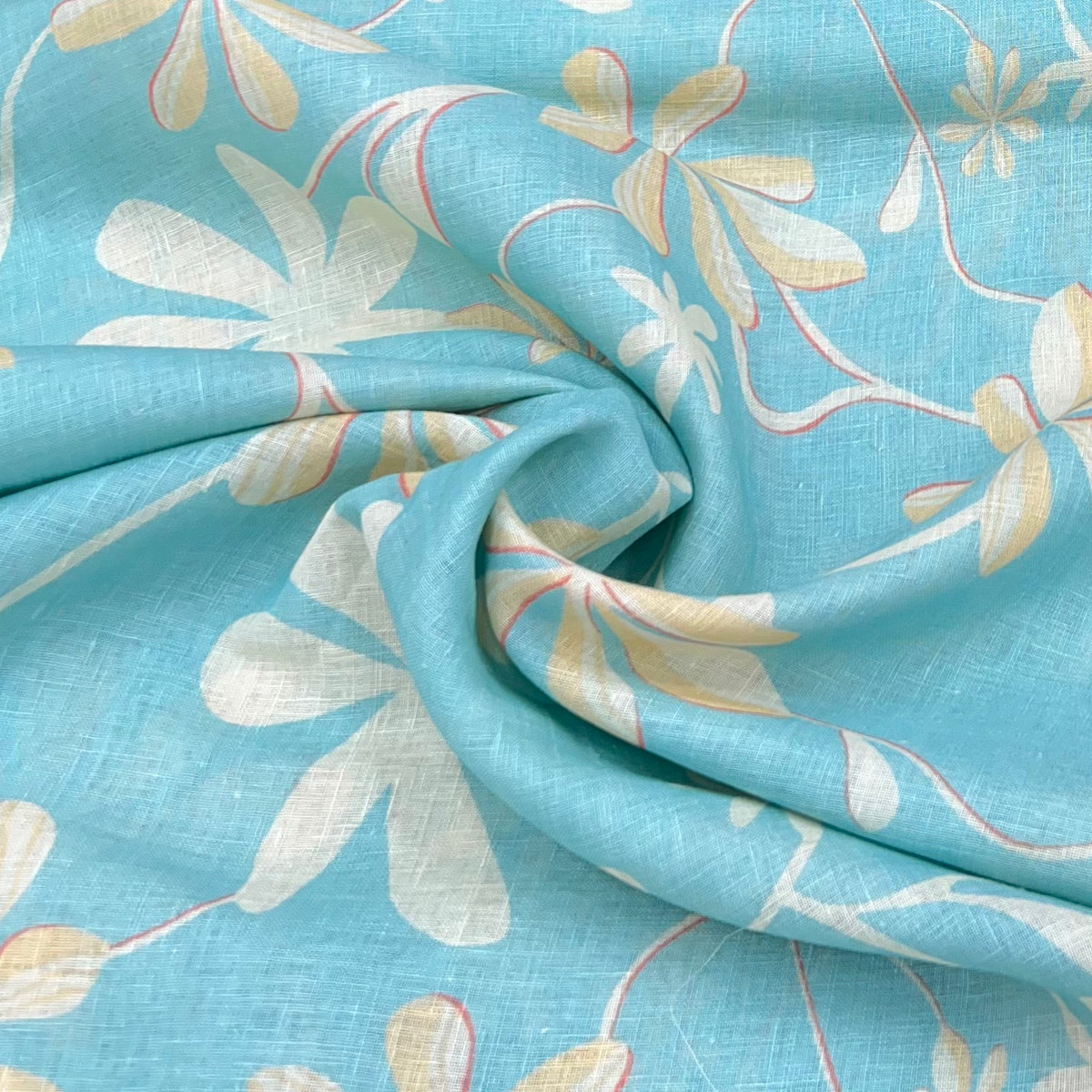 Light Blue Floral Pure Gauge Linen Print