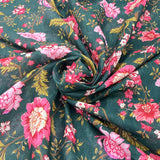 Bottle Green Multicolour Jal Floral Gauge Linen Print