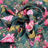 Bottle Green Multicolour Jal Floral Gauge Linen Print