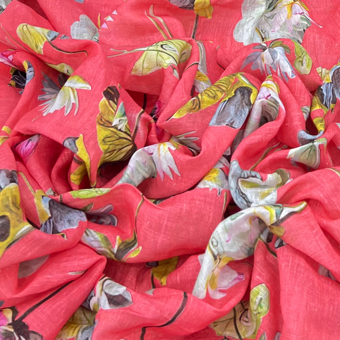 Carrot Pink Lilies Floral Gauge Linen Print