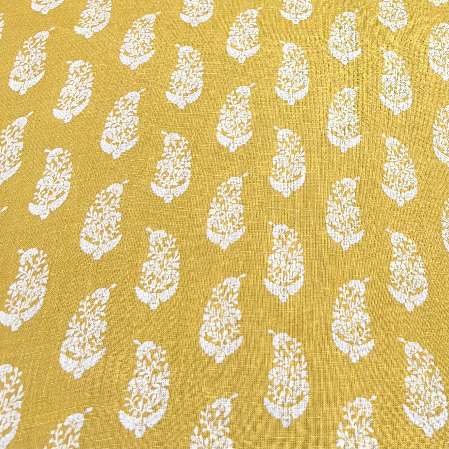 Mustard Yellow Flower Motifs Linen Print