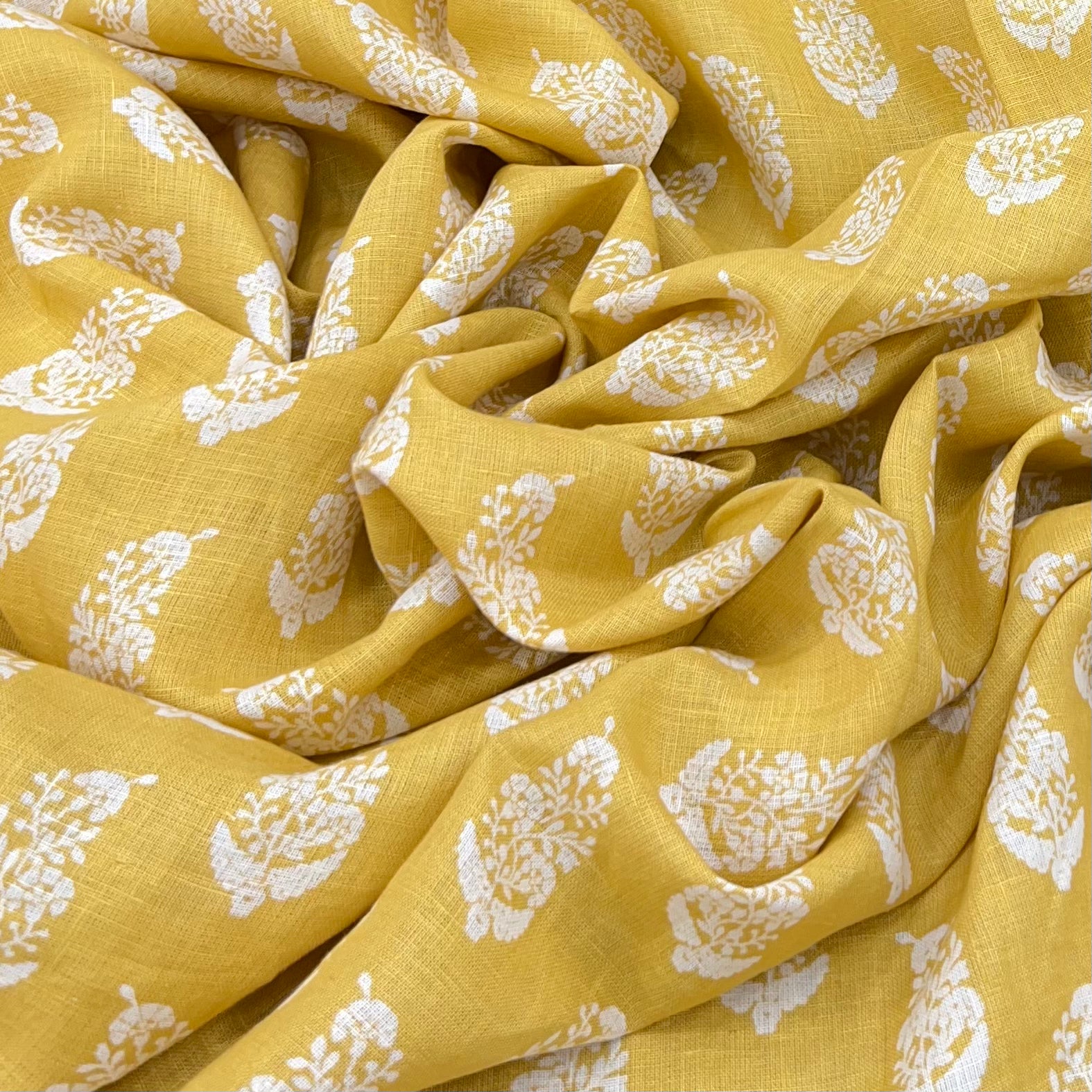 Mustard Yellow Flower Motifs Linen Print