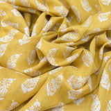 Mustard Yellow Flower Motifs Linen Print