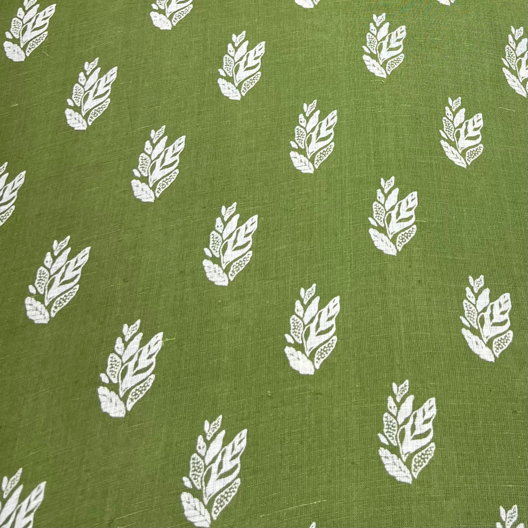 Leave Green Flower Motifs Linen Print