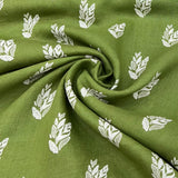 Leave Green Flower Motifs Linen Print