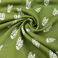 Leave Green Flower Motifs Linen Print
