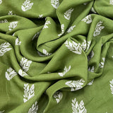 Leave Green Flower Motifs Linen Print