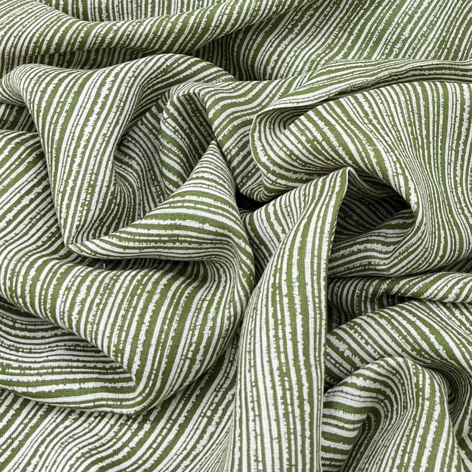 Leaf Green Stripes Linen Print