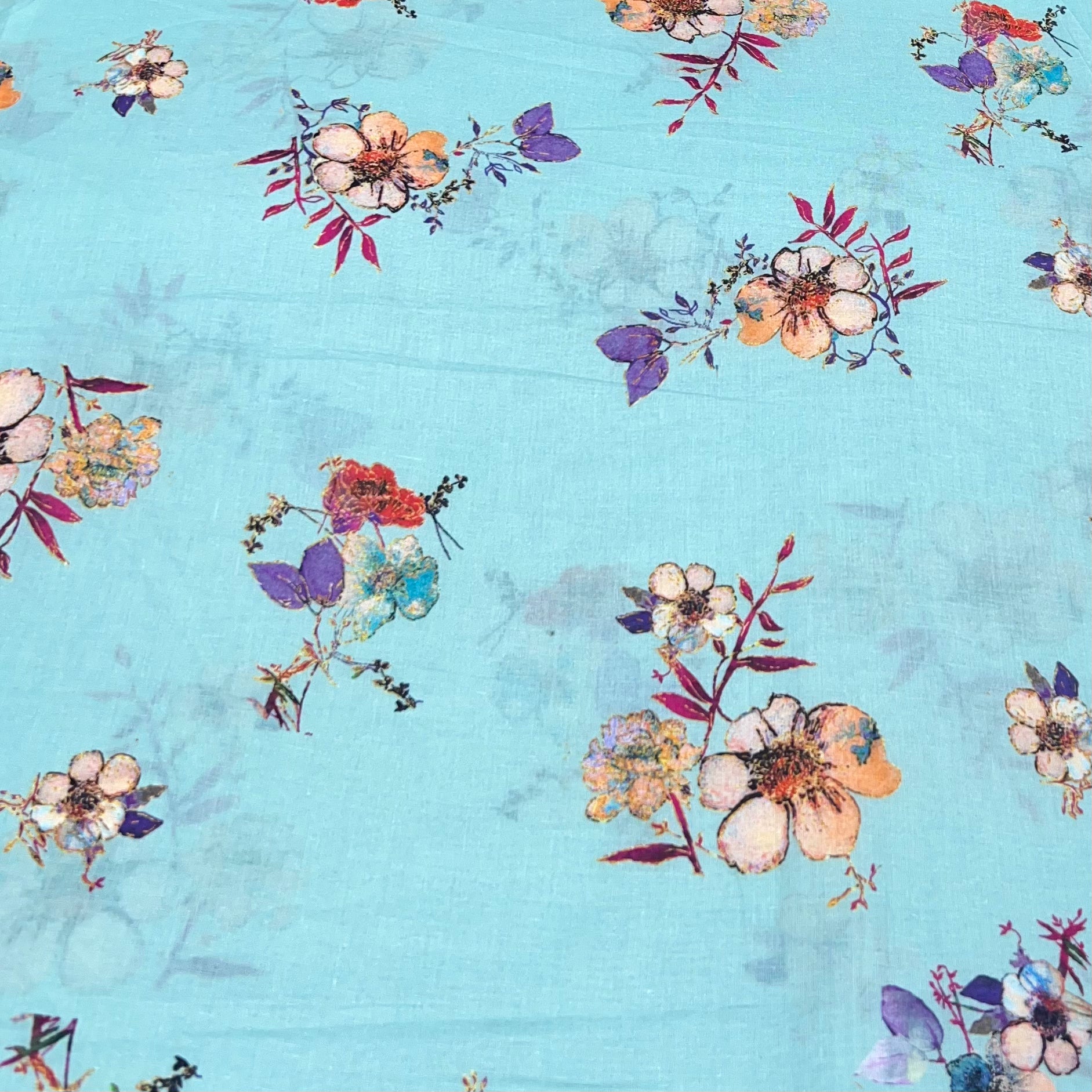 Light Blue Multicolour Floral Mul Mul Print