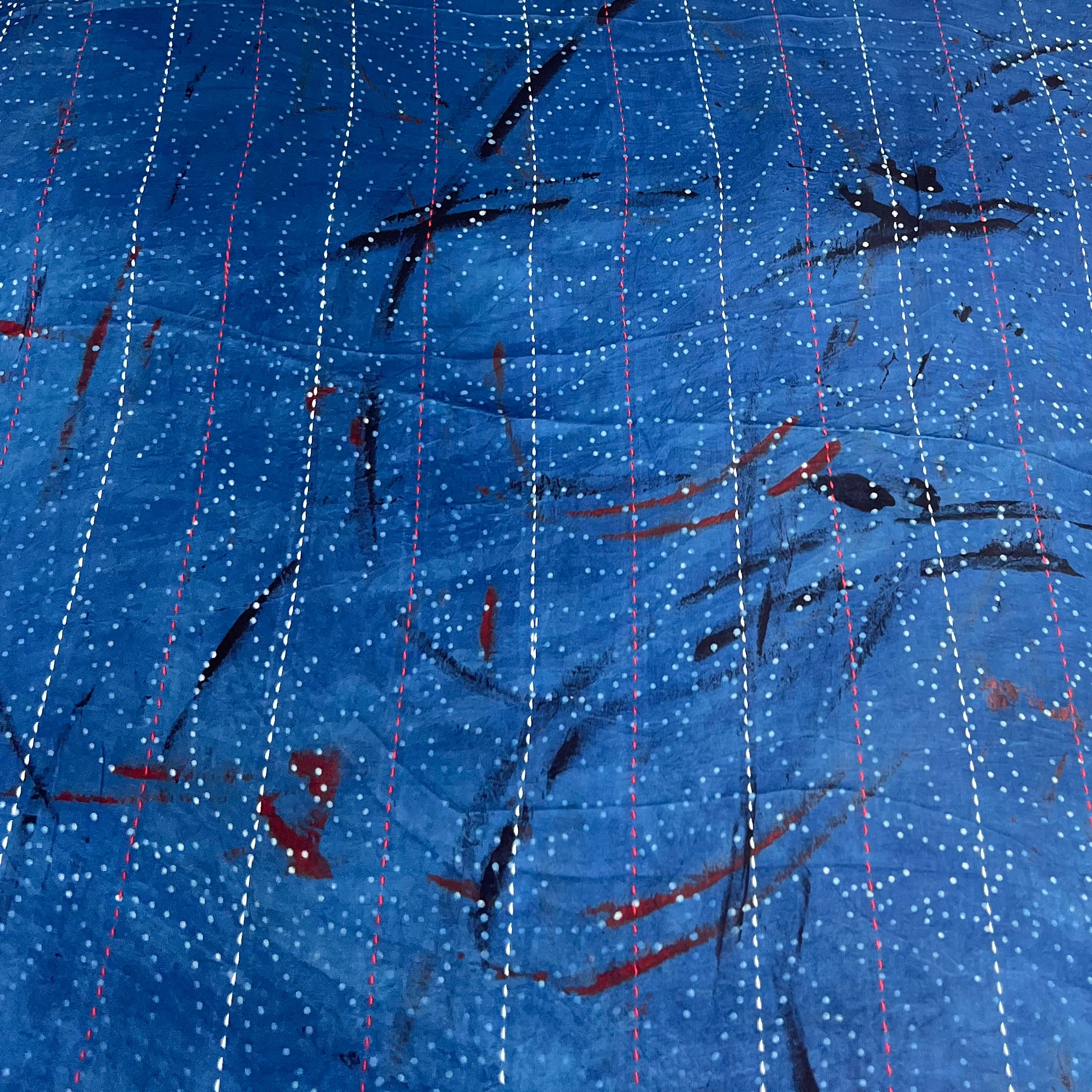 Blue Modal Ajrak Katha Work Print