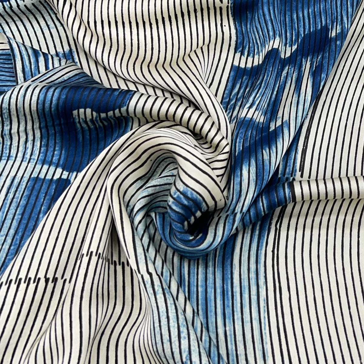Cream With Blue Modal Ajrak Paint Print
