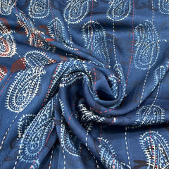 Blue Modal Ajrak Carry Design Katha Work
