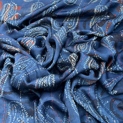Blue Modal Ajrak Carry Design Katha Work