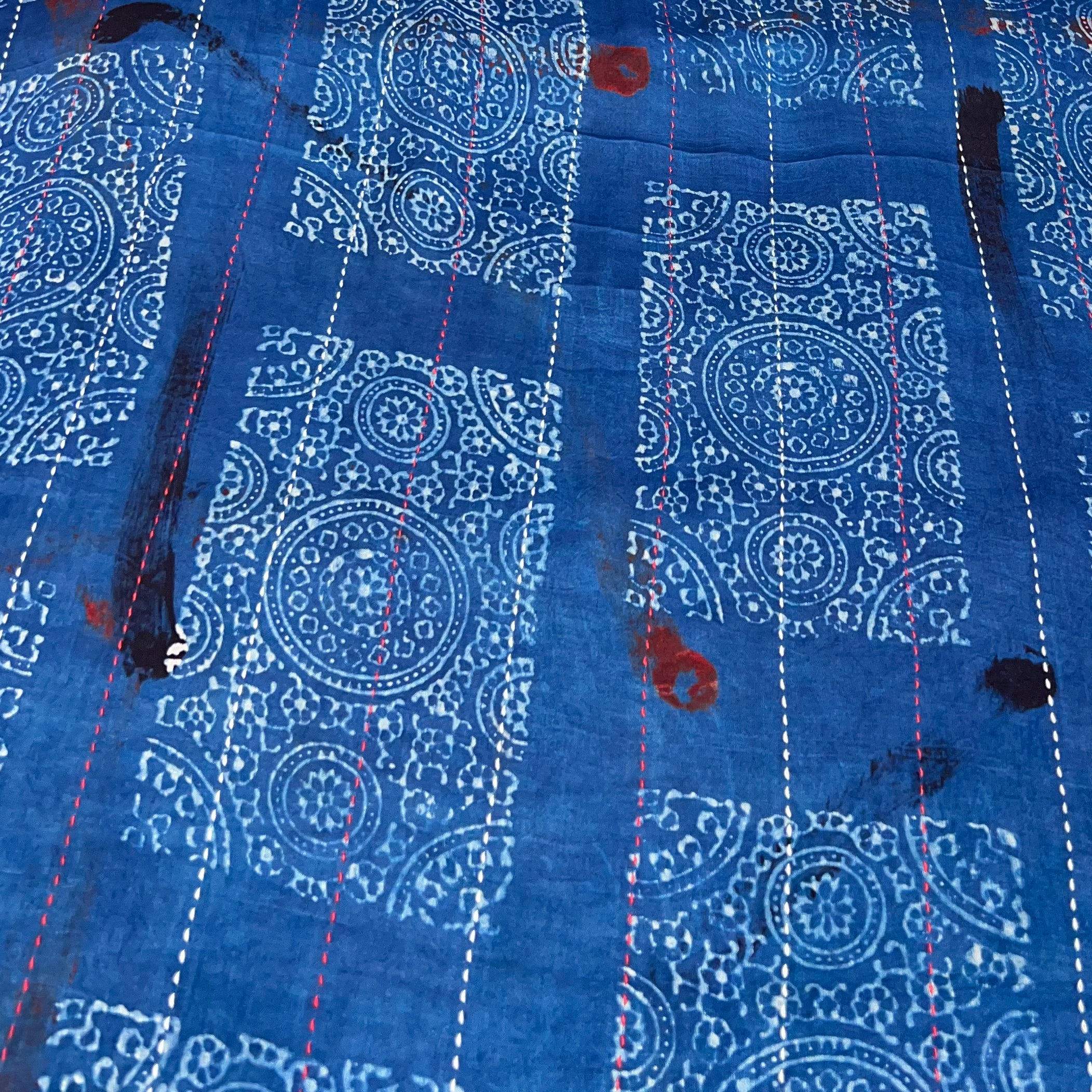 Blue Modal Ajrak Geometric Katha Work