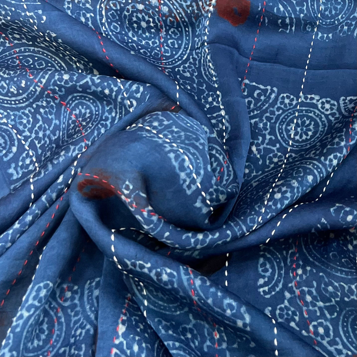 Blue Modal Ajrak Geometric Katha Work