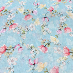 Light Blue Floral Pure Gauge Linen Print