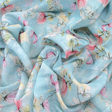 Light Blue Floral Pure Gauge Linen Print