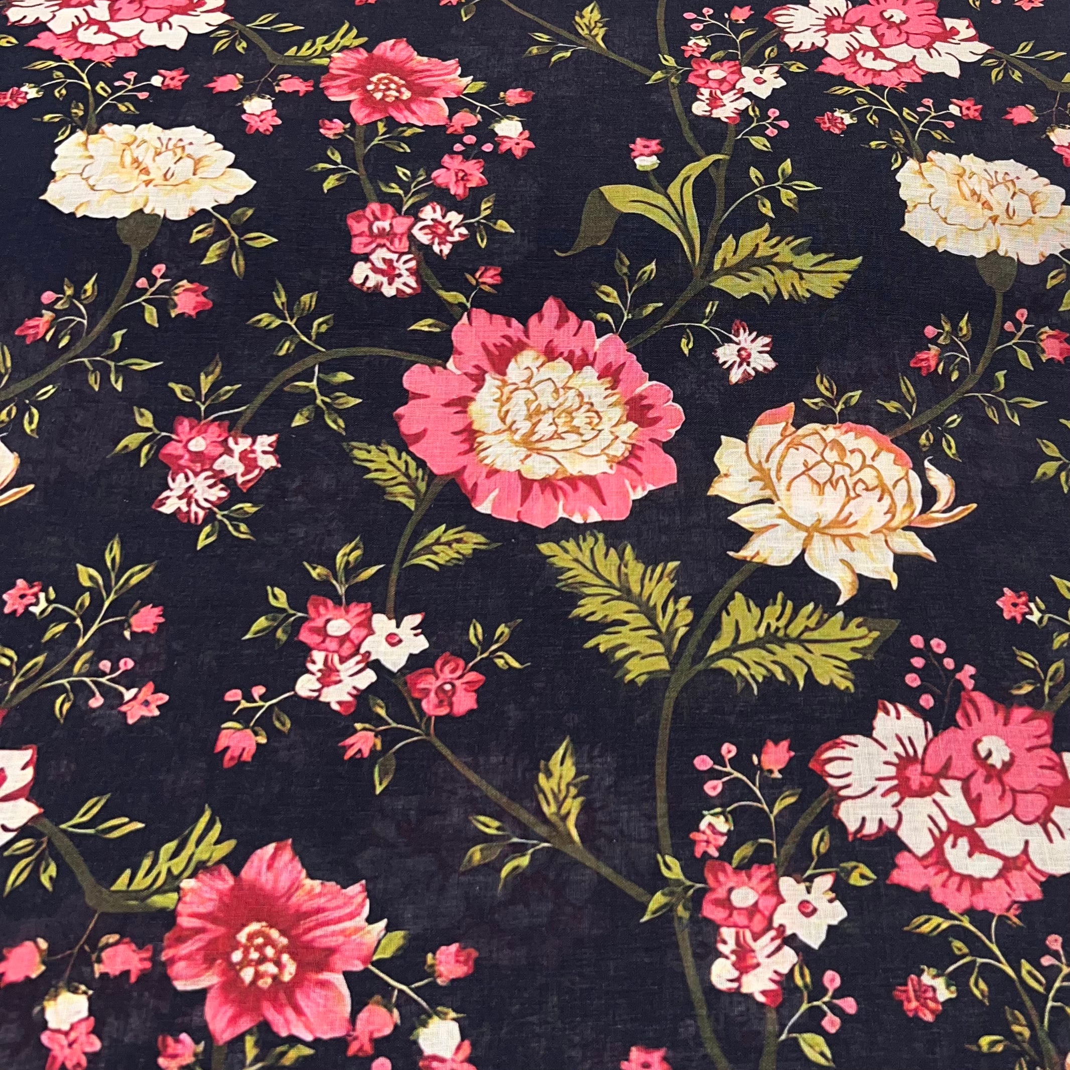 Blackish Blue Multi Floral Pure Gauge Linen Print