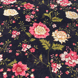 Blackish Blue Multi Floral Pure Gauge Linen Print