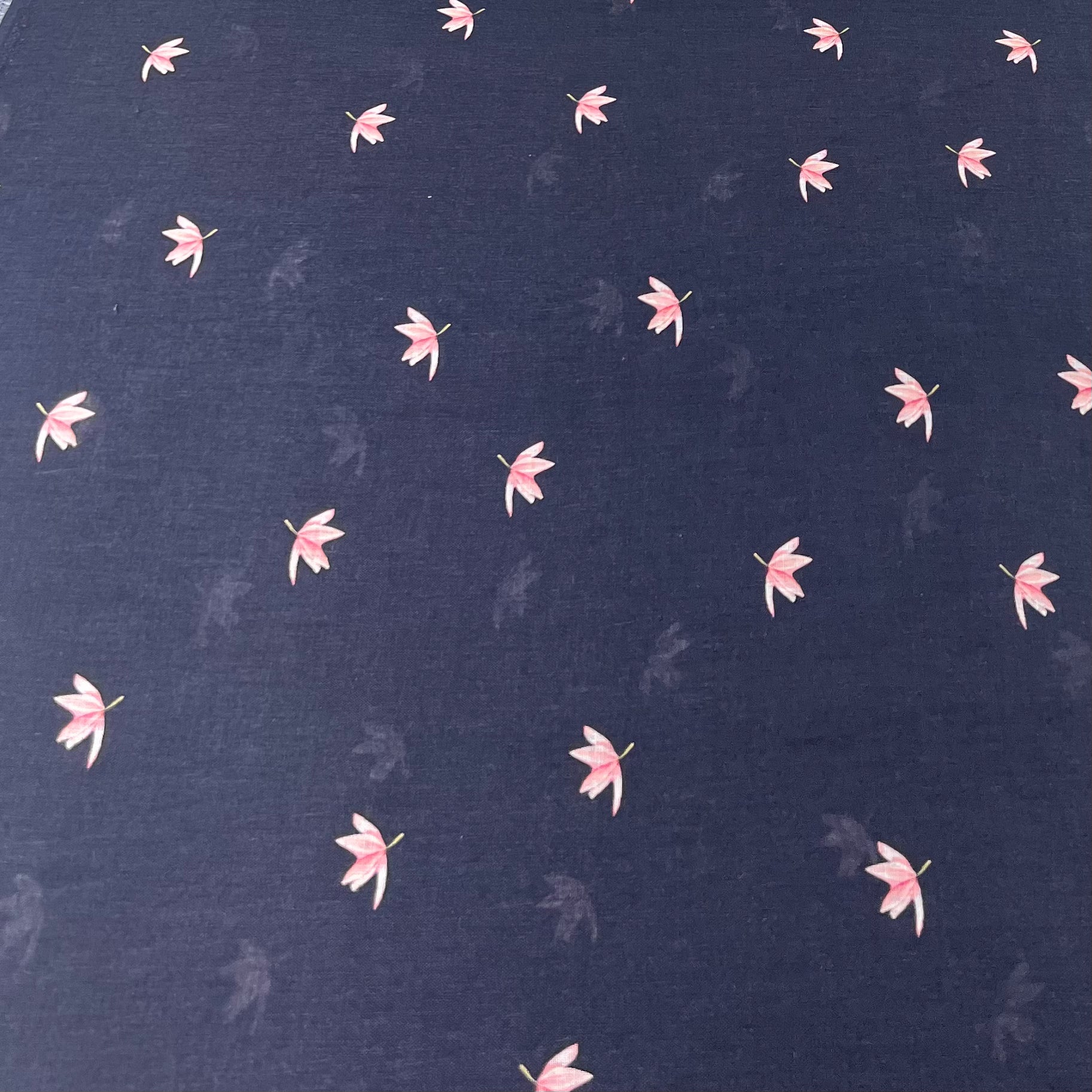 Blackish Blue Lotus Motifs Pure Gauge Linen Print
