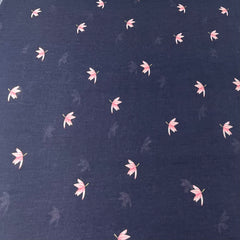 Blackish Blue Lotus Motifs Pure Gauge Linen Print