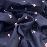 Blackish Blue Lotus Motifs Pure Gauge Linen Print