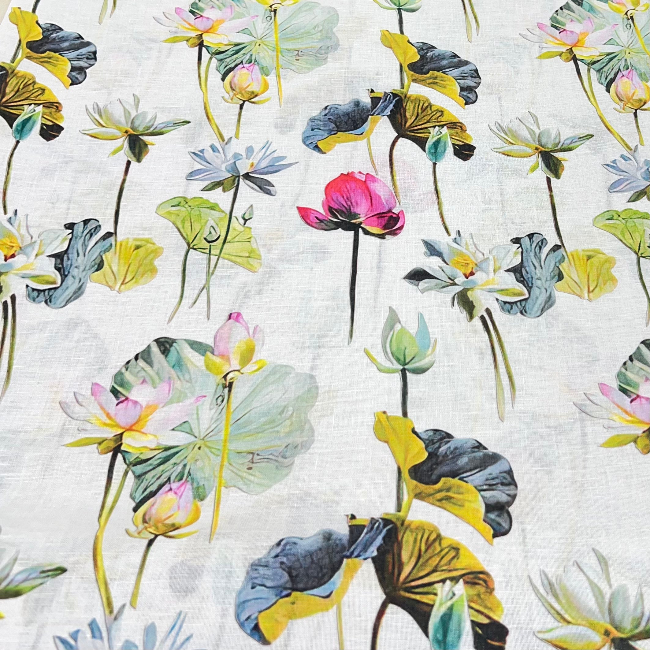 White Lotus Pure Gauge Linen Print