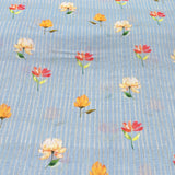 Light Blue Floral Multicolour Motifs Pure Gauge Linen Print