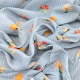 Light Blue Floral Multicolour Motifs Pure Gauge Linen Print