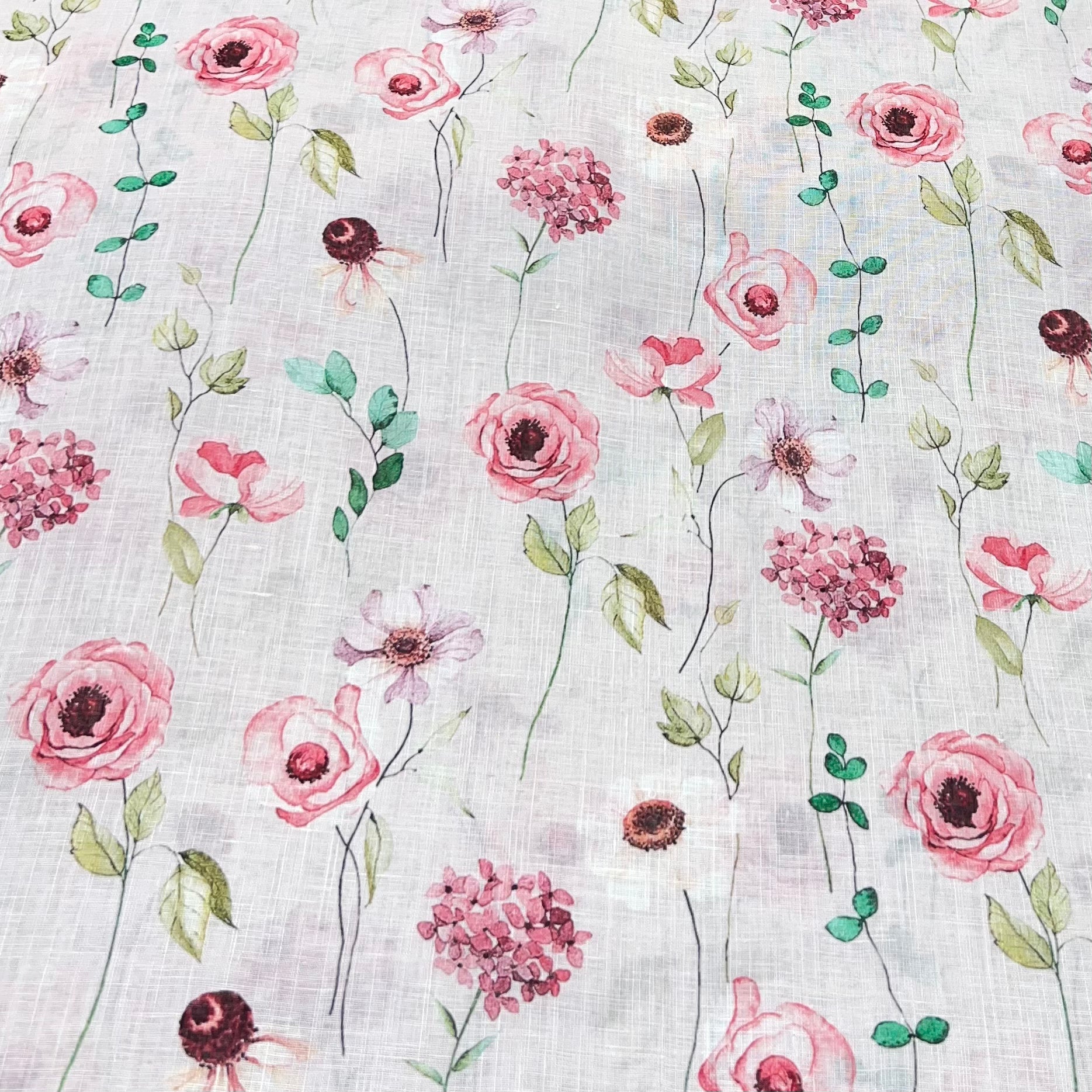 Light Pink Floral Rose Pure Gauge Linen Print