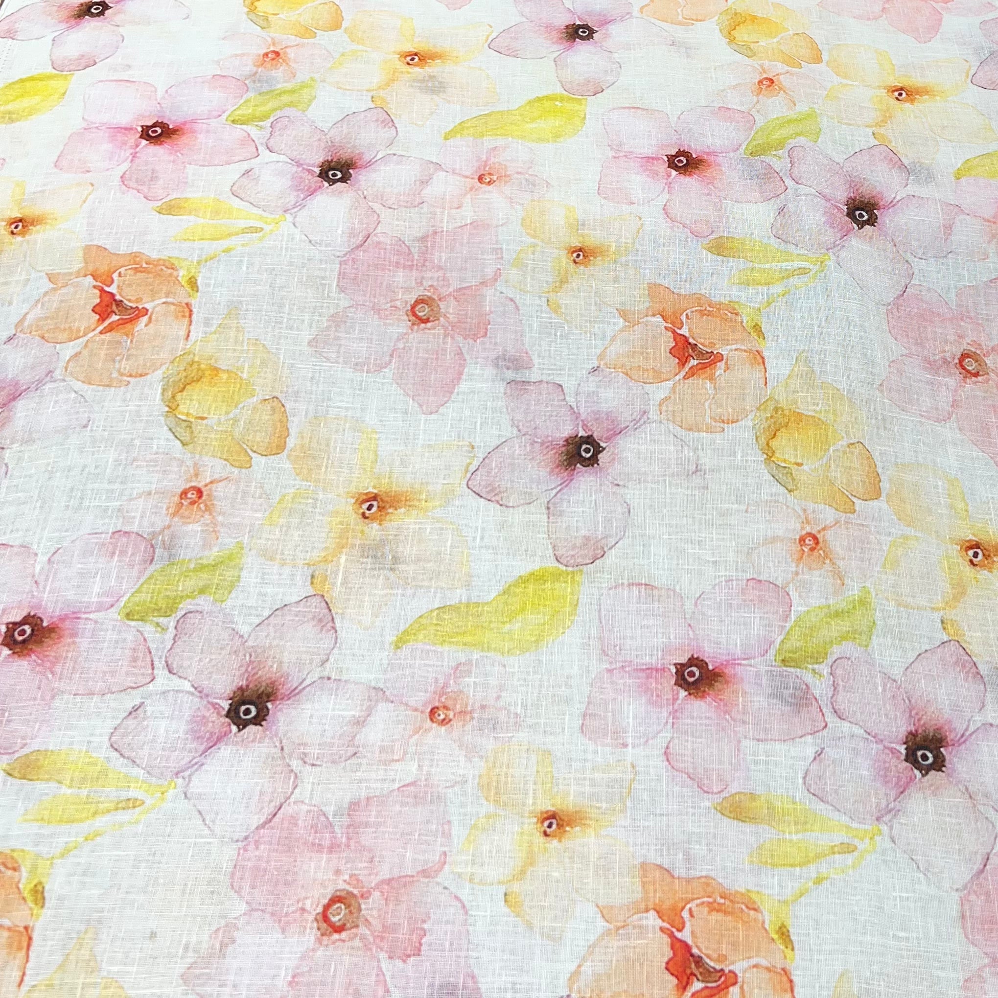 Light Pink Floral Pure Gauge Linen Print