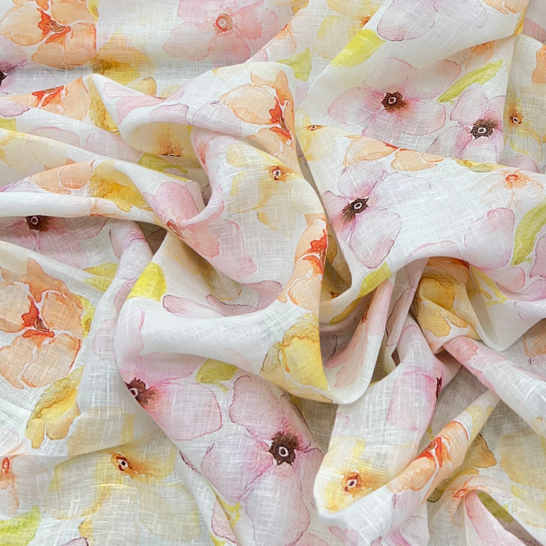 Light Pink Floral Pure Gauge Linen Print