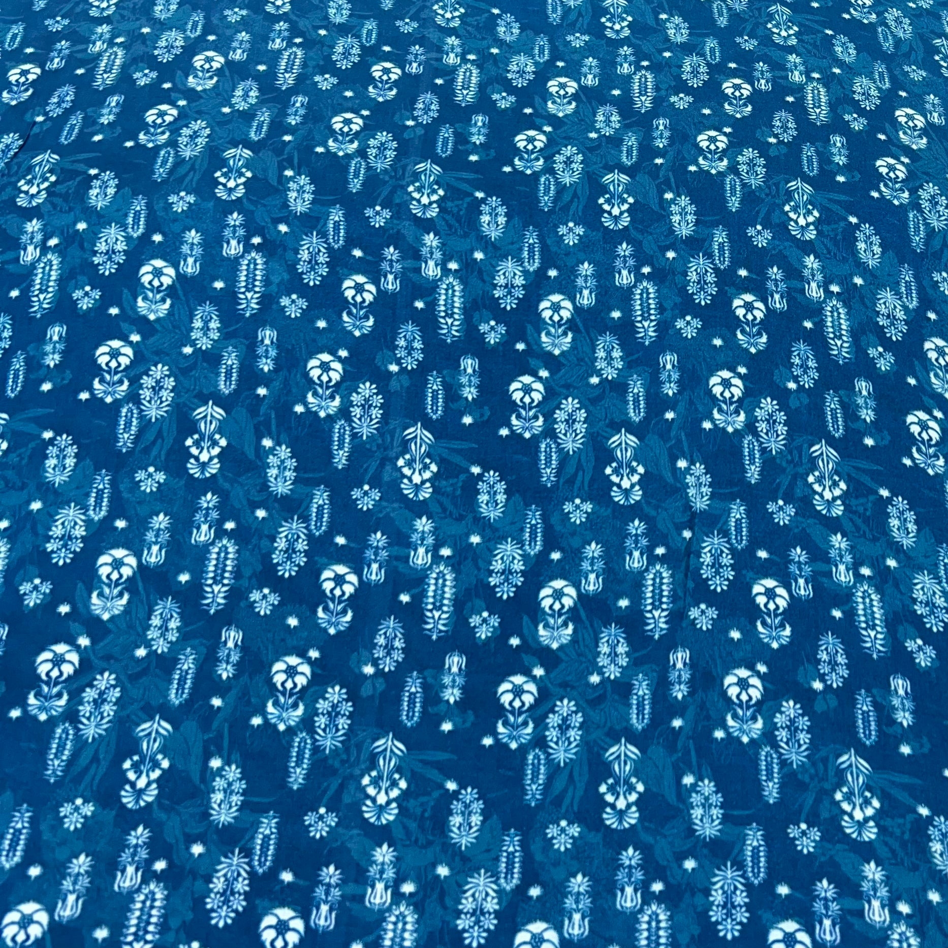 Teal Blue Floral Motifs Modal Satin Print