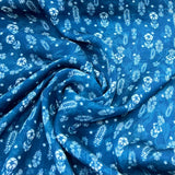 Teal Blue Floral Motifs Modal Satin Print
