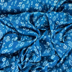 Teal Blue Floral Motifs Modal Satin Print