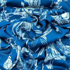 Teal Blue Floral Jal Modal Satin Print