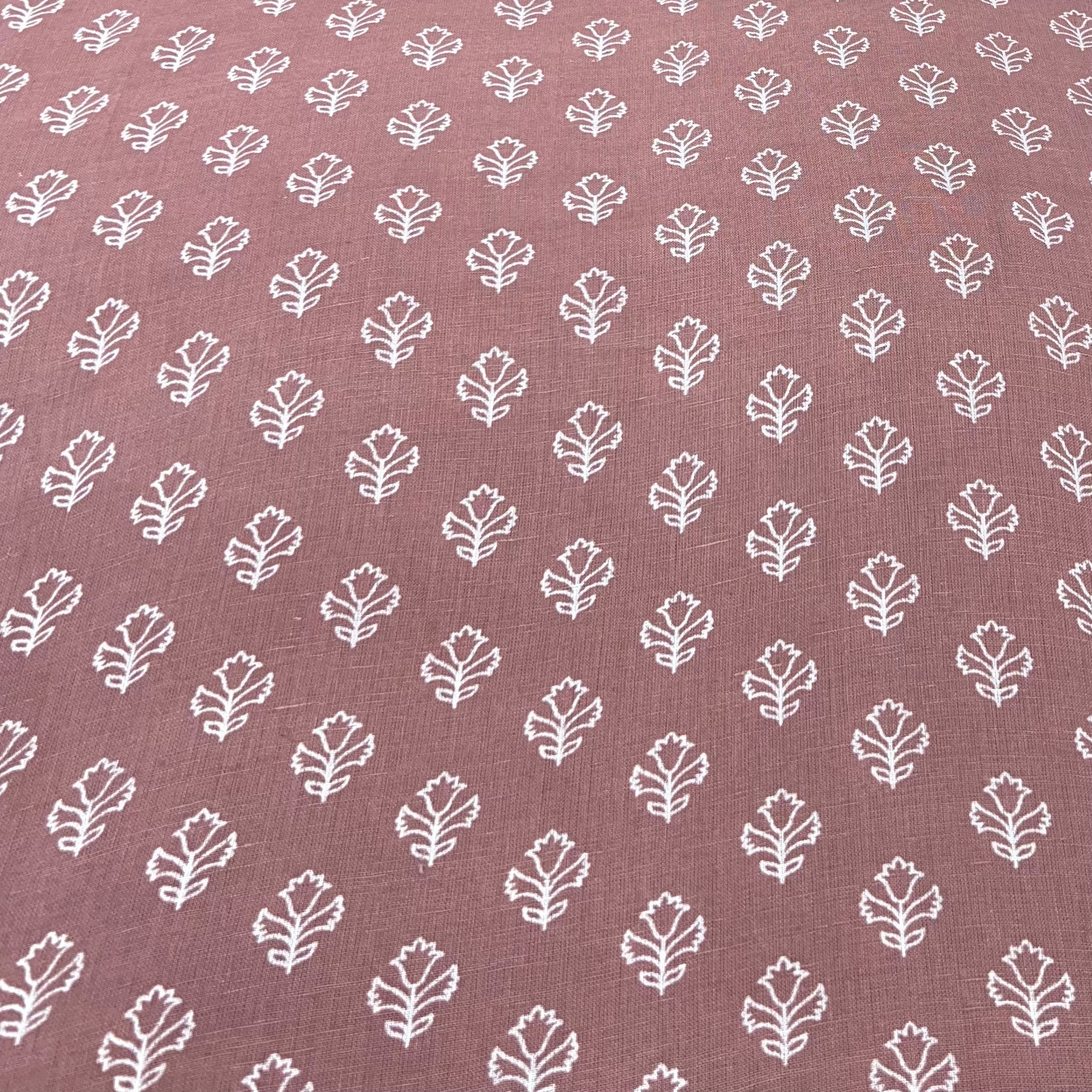 Light Coffee Brown Floral Pure Linen Print
