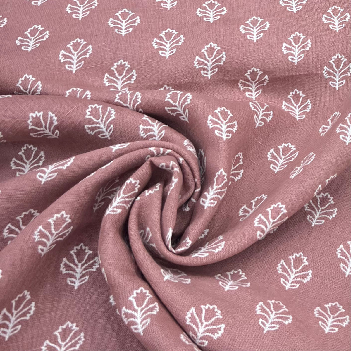 Light Coffee Brown Floral Pure Linen Print