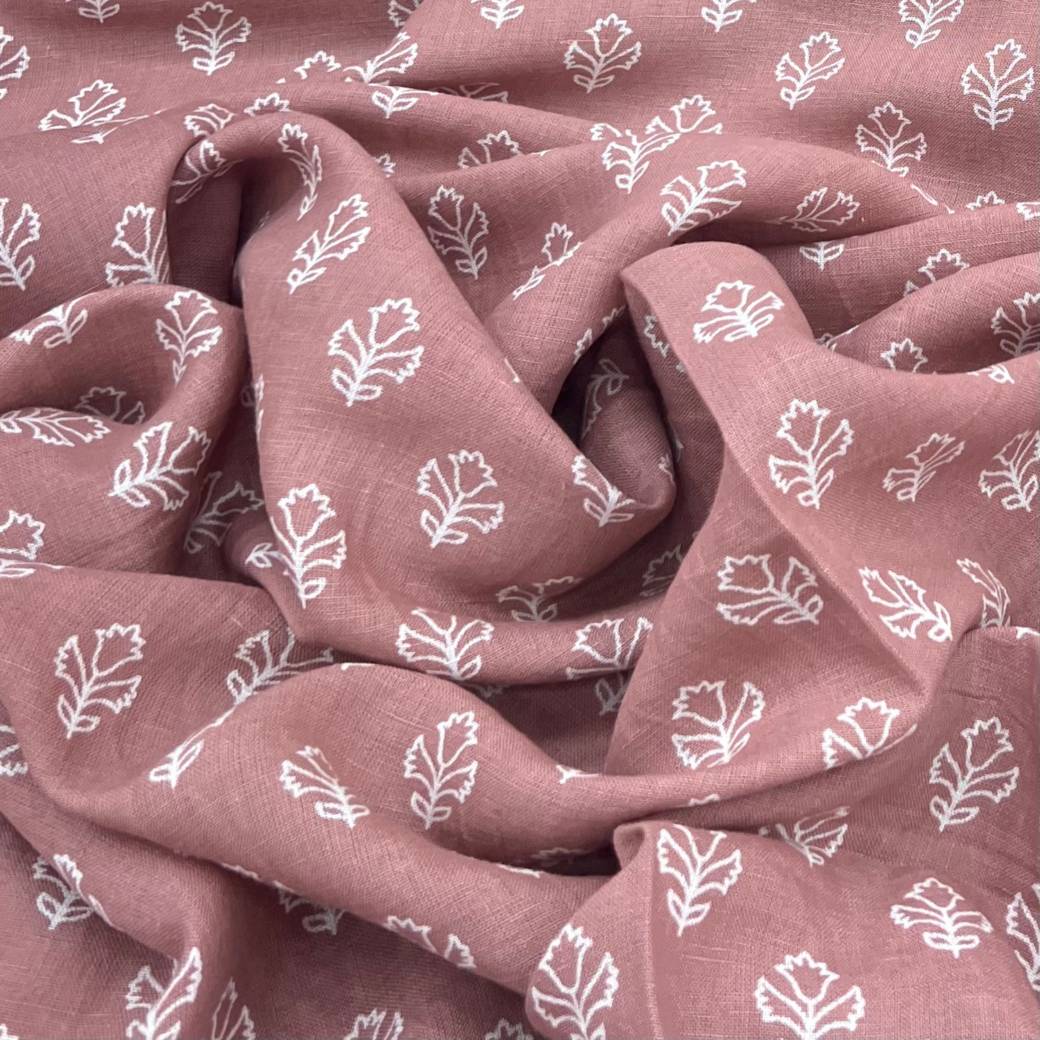 Light Coffee Brown Floral Pure Linen Print