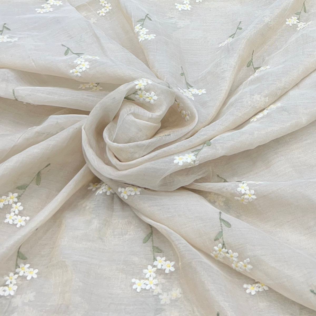 Natural Beige Chanderi Silk Tissue Thread Embroidery