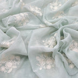 Light Mint Green Floral Mul Chanderi Embroidery