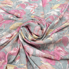 Grey Tropical Floral Crepe Print
